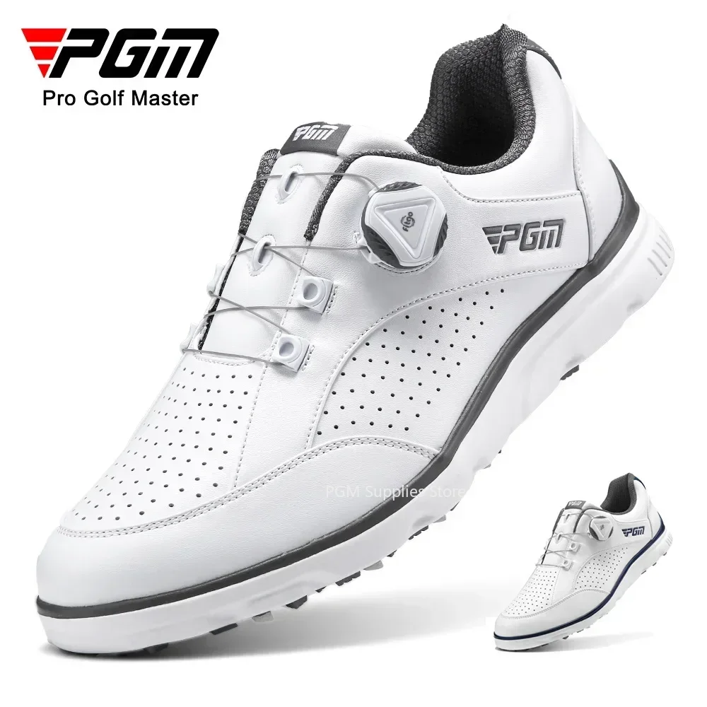 Golf Equipment Brands - PGM Men รองเท้ากอล์ฟลูกบิดเชือกผูกรองเท้า Anti-SLIP กันน้ําผู้ชายกีฬารองเท้ารองเท้าผ้าใบ XZ245