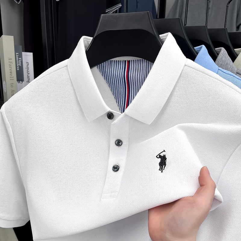 Golf Equipment Brands - เสื้อโปโลแขนสั้นผู้ชายผ้าฝ้ายแท้ 100% สไตล์อังกฤษ ปักลาย ปิดกระดุม ขายดี