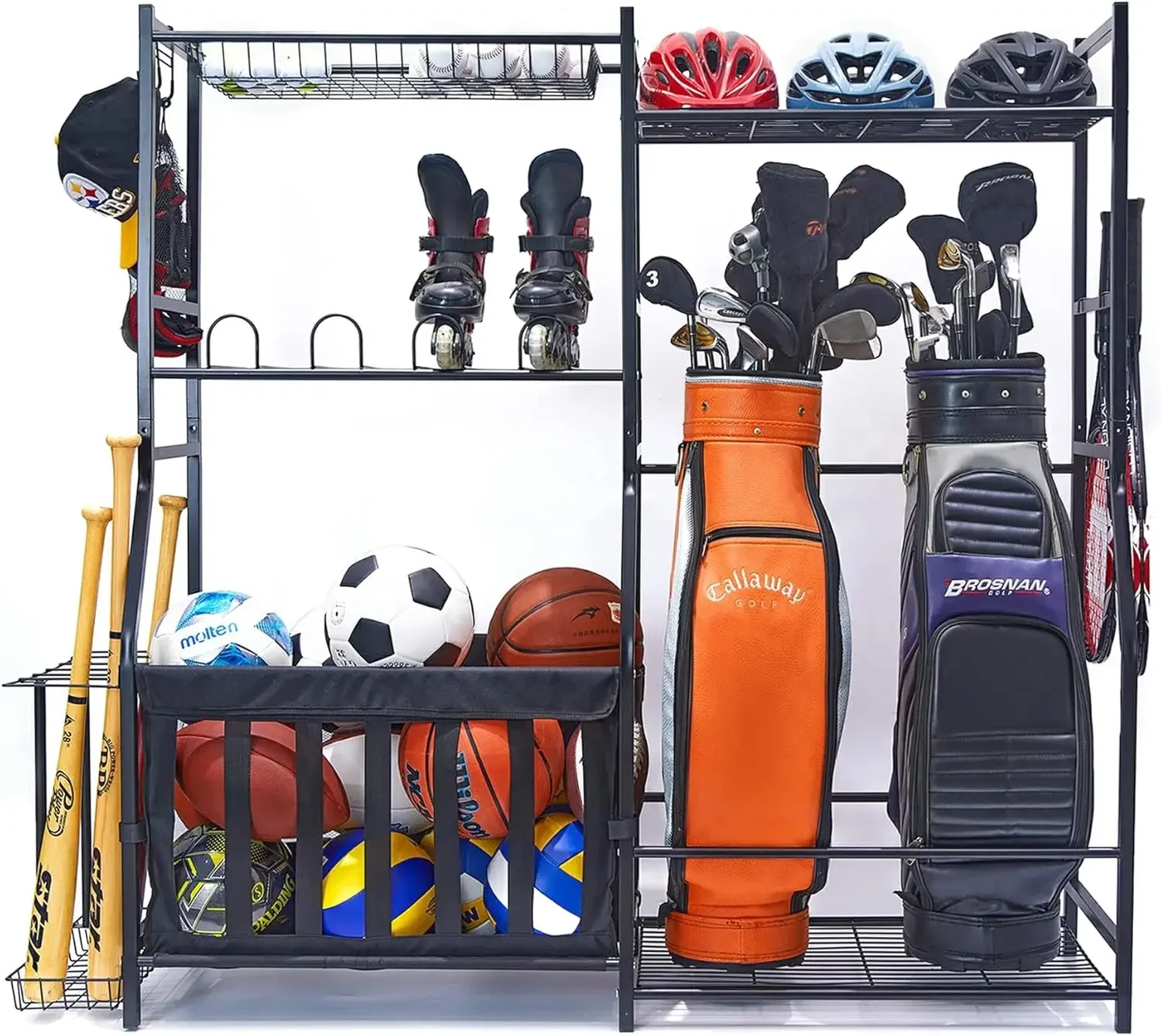 Golf Equipment Garage Storage - ที่จัดเก็บอุปกรณ์กีฬาในโรงรถ ที่วางถุงกอล์ฟ ชั้นวางเก็บลูกกอล์ฟ ตะกร้าสำหรับใช้ในร่มและกลางแจ้ง