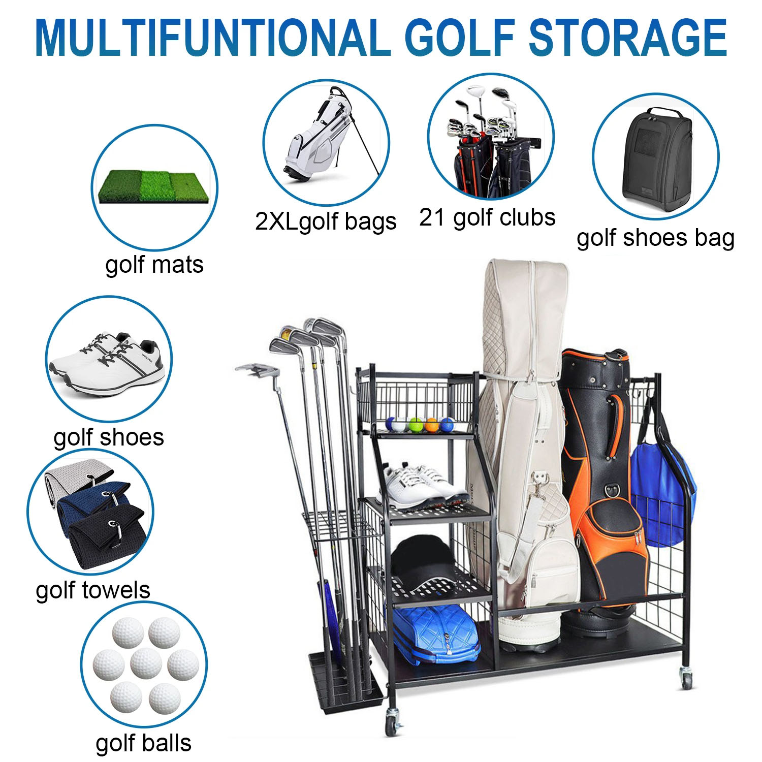 ถุงกอล์ฟจัดเก็บโรงรถออแกไนเซอร - Golf Equipment Garage Storage บทวิจารณ์และราคา
