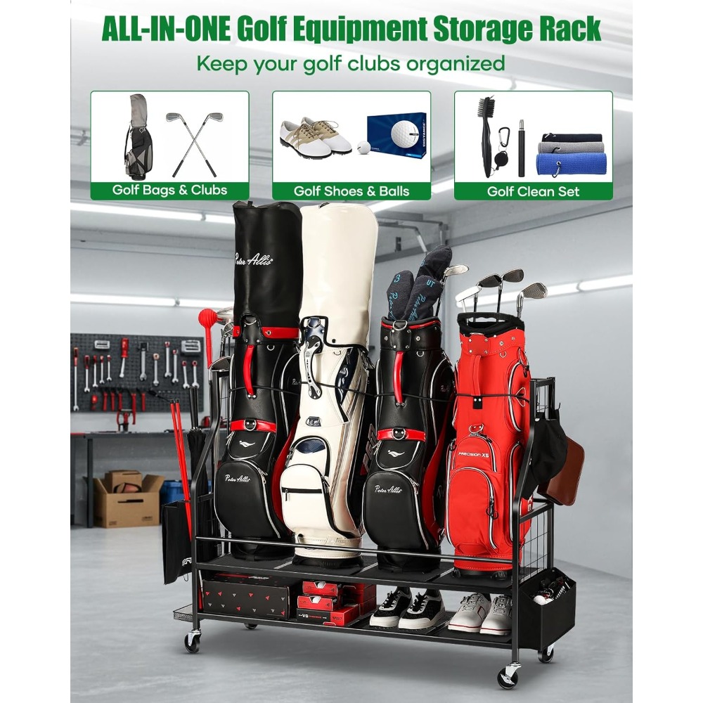 ชั้นวางถุงกอล์ฟแบบมีล้อ ชั้นวา - Golf Equipment Garage Storage บทวิจารณ์และราคา