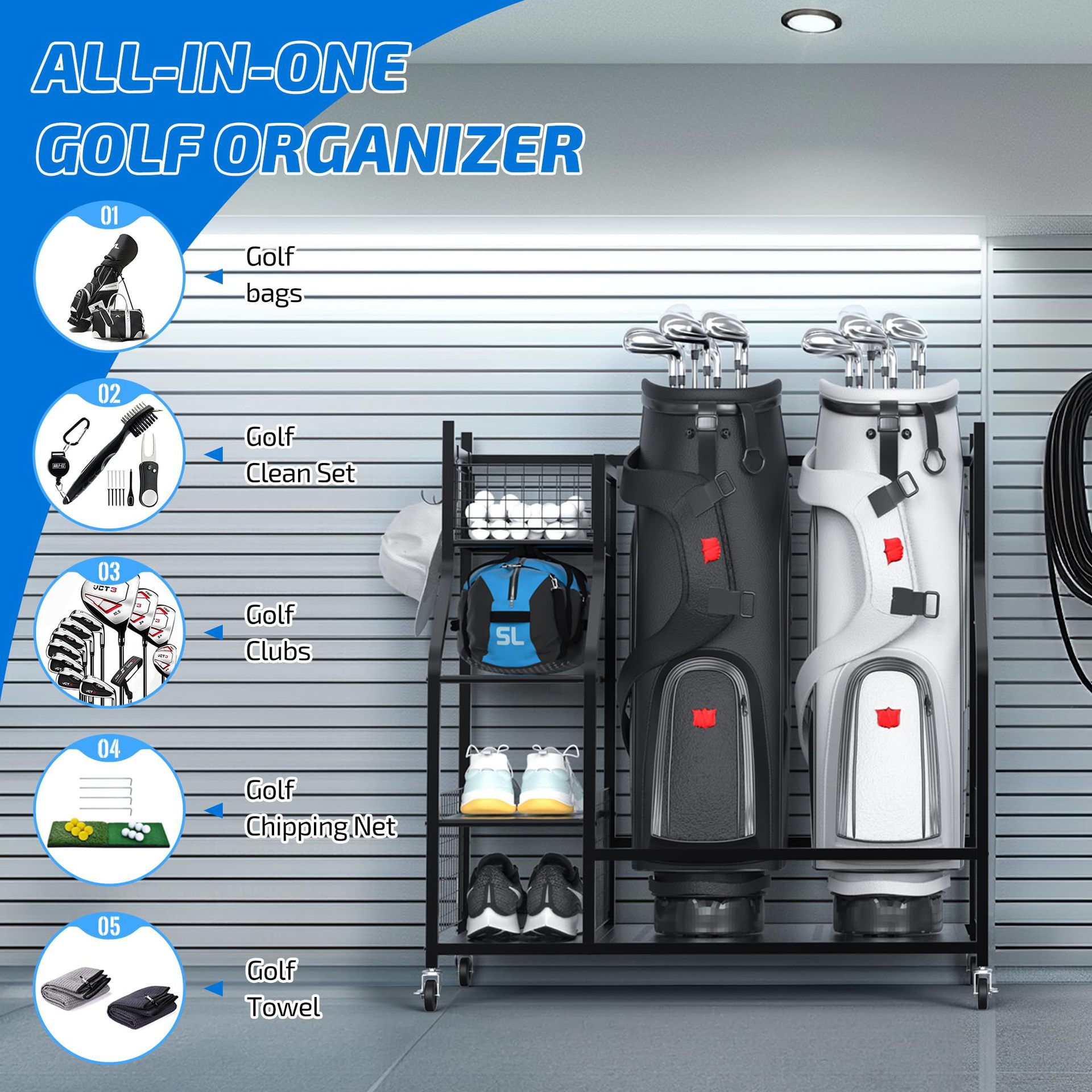 # ชั้นวางถุงกอล์ฟแบบตั้งพื้นสำ - Golf Equipment Garage Storage บทวิจารณ์และราคา